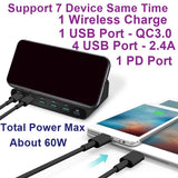 60W Multi USB Fast Charger, Quick Charge QC3.0 Wireless Charger for Iphone 8 11 Pro for Samsung S20 EU Plug