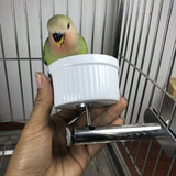 Birds Food Dish Ceramics Parrot Feeding Cups Cage Water Food Bowl with Stainless Steel Bracket 2 Sizes White Bowls