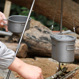 Lixada Outdoor Camping Titanium Canteen Set 380ml 750ml Hanging Pot Outdoor Cutlery Camping Canteen Home Picnic Backpacking