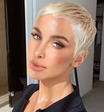 Wig Ladies Short Hair Blonde Full Top Chemical Fiber Head Cover Pixie Cut Wigs