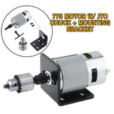 DC 12-24V Mini Hand Electric Drill Motor Wood DIY Lathe Press 775 Motor w/ JTO Chuck + Mounting Bracket Double Ball Bearings New