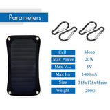 10W 5V Solar Panel Portable Sunpower Solar Cells USB Mobile Phone Photovoltaic Charging Power Bank With Suckers and Carabiner