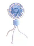 Stroller Fan Mini Portable Fan LED Light Camping USB Rechargeable Fan With Flexible Tripod Mini Handheld Fan