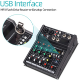 A4 Sound Mixing Console Bluetooth USB Record Computer Playback 48V Phantom Power Delay Repaeat Effect 4 Channels USB Audio Mixer
