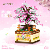 487pcs City Street View Building Blocks Friends For Girl Sakura Tree Music Box Bricks Creator Cherry Blossom Tree House Toy