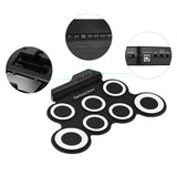 Portable Digital Electronic Folding Drum Set Kit 7 Silicon Drum Pads USB Powered with Drumsticks Foot Pedals 3.5mm Audio Cable