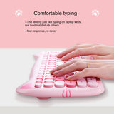Lovely Cat 2.4G Wireless Mute Mini Keyboard Mouse Set Kit Girl Mix Color Oval 84 Key Cute Pink Purple Yellow For PC Laptop L1601