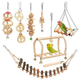 Bird Parrot Toys Wooden Hanging Swing Hammock Chewing Standing Climbing Ladders Perches Pet Cage Accessories
