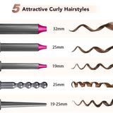5 in 1 Hair Curling Iron Wand Set 19-32mm Hair Curler Rollers Instant Heating Up Curling Tongs with LCD &amp; Temperature Adjustment