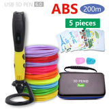 Fashion 3D pen 3D printer Pen and PLA / ABS safety plastic  Can be used outdoors USB powered Free delivery bag Christmas present