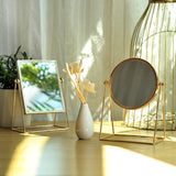 Makeup Mirror Light Luxury Retro European Metal Gold Mirror Home Desktop Square Round Mirror Dormitory Makeup Mirrors