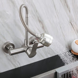Wall Mounted Kitchen Faucet Stream Sprayer Sink Faucet 360 Degree Swivel Flexible Hose Double Holes Cold And Hot Water Mixer Tap