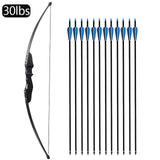 30/40lbs Straight wooden Bow 12pcs Mixed Carbon Arrows Taken Down Bow Hunting Long bow Sport Shooting Practice Archery Bow