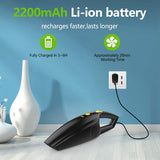 Rechargeable Cordless Handheld Vacuum, Powerful Car Hand Vacuum Cleaner, 2200Mah Lithium Battery Portable Vacuum For Cars, Home