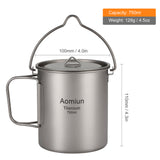 Aomiun Titanium 750ml Pot Water Cup Mug with Lid Camping Outdoor Pot Cup Folding Spork for Outdoor Camping Hiking Backpacking