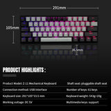 61 Keys Mini Portable 60% Mechanical Gaming Keyboard Red Blue RGB USB Hot-Swappable Switch Backlit for Tablet Desktop