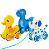 Baby Walker Toy Wooden Dragging Animal Cartoon Hand Pull Rope Car Learn To Walk Toddler Early Teaching Toy Child Gift Kid Toy