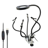 Led 3X Magnifier Bench Vise Table Clamp Soldering Helping Hand Soldering Station Usb 5Pc Flexible Arms Third Hand Tool
