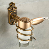 Nail Free Hair Dryer Holder Antique Brass  Bathroom Shelf Rack Washroom Accessories