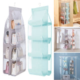 8/6 Pockets Fabric Hanging Storage Bag Transparent Pocket Double Sides Hanging Closet Foldable Organize Handbag Storage Bag