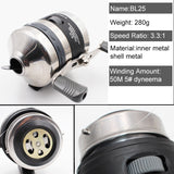BL25 Fishing Reels Stainless Steel Metal Wheel Closed Fishing Wheel Spinning Fishing Reel for Slingshot Shooting Fish with Dart