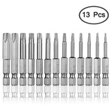 13 Pcs 1/4 Inch Screw Driver Bit Set S2 Steel Hex Shank T5-T45 Magnetic Torx Head Star 6 Point Screwdriver Kit Tools