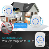 CACAZI Wireless Doorbell A10 DC Battery-operated 300M Range 38 Chimes Waterproof Home Cordless Flash Door Bell White