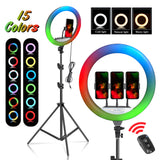 14 Inch35cm RGB LED Ring Light Selfie Photographic Lighting Colorful Ring Lamp Dimmable with Control Stand for Youtube Vlog Live