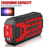 28000mAh Car Battery Jump Starter Portable Emergency 12V Car Battery Booster 15V/1A Dual USB Wireless Charging LED Flashlight