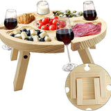 Wooden Folding Picnic Table Outdoor Wine Table with Glass Holder 2 In 1 Wine Glass Rack Outdoor Portable Camping Folding Table