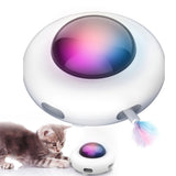 Smart Interactive Cat Toy UFO Turntable Automatic Feather Teasing Stick USB Charging Electric Funny Cat Toys Pet Supplies