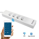 Tuya Smart WIFI Power Strip with EU Outlets 4 Plug and 4 USB Port Compatible with for Alexa Echo and Google Nest,EU Plug