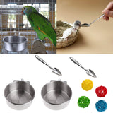 8 Pack Birds Food Dish Parrot Stainless Steel Feeding Cups Bird Feeders Water Cage Bowl with Clamp Holder Spoon Drop shipping