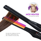 Flat Iron Hair Straightener &amp; Professional Styler  Smoothing Iron Hot Comb Curling Brush 2 in 1 Men Beard Straightening Iron