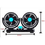 12V Car Cooling Fan With 360°Rotatable Dual Head 2 Adjustable Dashboard Electric Fan With Detachable Self-adhesive Tape Small