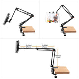 Foldable Phone Tablet Mount Holder Aluminum Universal Adjustable Long Arm Table Bed Tablet Stand for iPad Air Mini Pro 4-13''