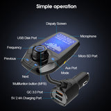 1.8 Inch LCD Screen QC3.0 Dual USB Bluetooth Car Charger Quick Handsfree Kit MP3 Music Player FM Transmitter with AUX Out TF