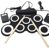 Digital Electronic Roll Up Drum Pad Set Kit - Portable Silicone USB 7 Pads With Drumsticks Foot Pedal Headphone Jack