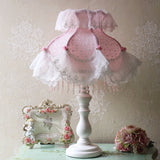Girls Bedroom Table Lamp White PInk Blue Princess Lace Lampshade Wood Desk Lighting Bedside Lamp Book Reading Table Lamp D94