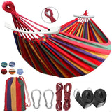 Brazilian Double Hammock 2 Person Canvas Cotton Hammock with Carrying Bag for Patio Porch Garden Backyard Lounging RE