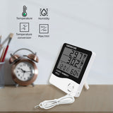 HTC-2 Indoor Outdoor hygrometer Digital Temperature Humidity Meter Thermometer Weather Station Clock Alarm Wall Sensor Probe