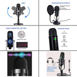 Microphone for Gaming,USB Microphone Kit for iPhone, PC/Mac Professional Plug&amp;Play Studio Microphone with Stand