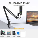 USB Streaming Podcast PC Microphone,192KHZ/24Bit Studio Cardioid Plug&amp;Play Condenser Mic Kit For Youtuber Gaming,Etc