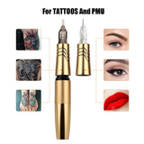 Dual Use PMU Tattoo Machine Permanent Makeup Machine RCA Golden Rotary Tattoo Pen with 2 Head Dual Type Needles Interface