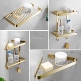 Brass Gold Bathroom Shelf Shower Shampoo Soap Cosmetic Kitchen Rectangle Nail PunchedCorner Holder 1-2 Tier Bath Accessories