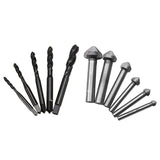 6Pcs Round Shank 3 Flute Chamfer Chamfering End Mill Cutter &amp; 5Pcs M3-M8 Nitride Screw Tap Metric Spiral Hand Screw Tap