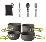 Camping Cookware Kit Outdoor  Aluminum Cooking Set Foldable Spoon Fork Knife Cup Hiking Picnic BBQ Tableware Camping Equipment