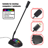 USB Microphone Drive-free Voice Chat Video Conference Recording RGB Luminous Flexible Gooseneck Condenser MIC For PC Laptop