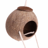 New Designed Natural Coconut Shell Bird Parrot Nest Hut Cage Toy Hideaway With Ladder Stand Bird Toys Accessories
