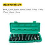 1/2Inch Drive Hex Impact Socket Set 10-Piece Deep Socket Metric Sizes 10-24mm Carbon Steel with Hard Storage Box